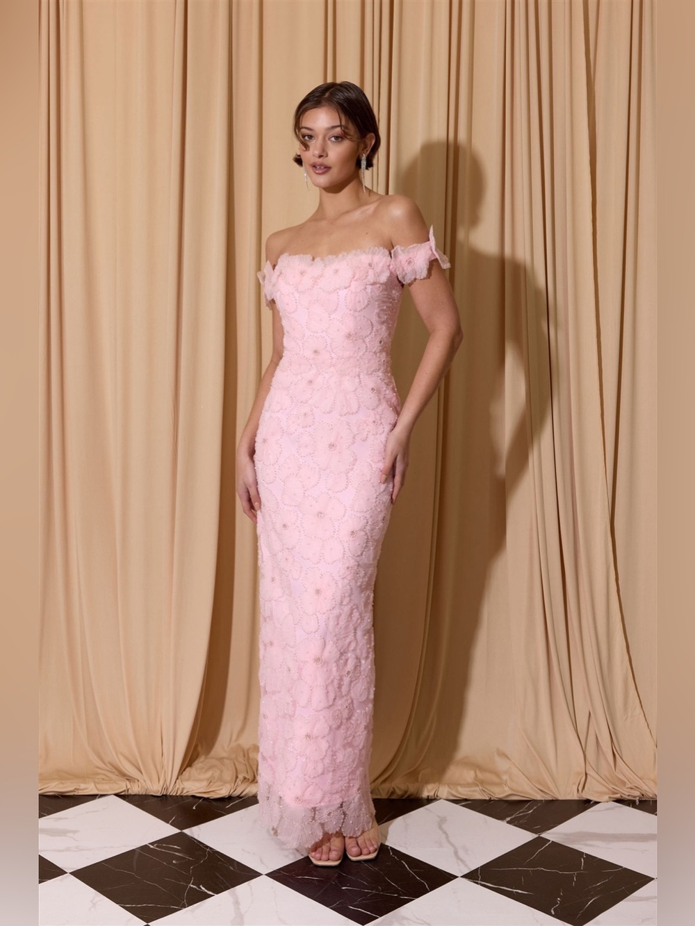 Elegant Off-Shoulder Pink Formal Dress
